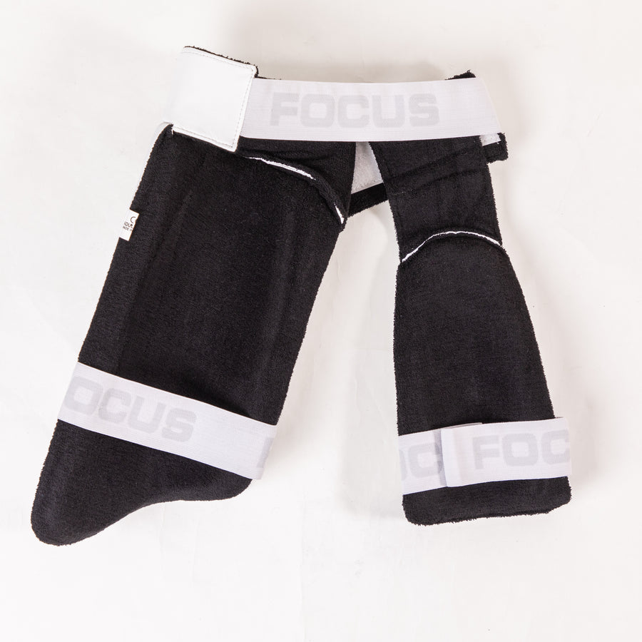 FOCUS cricket thigh guards with adjustable straps designed for protection and comfort